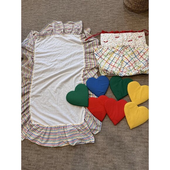 VTG 80s/90s Crib Set Skirt Valance Organizer Hearts Colorful